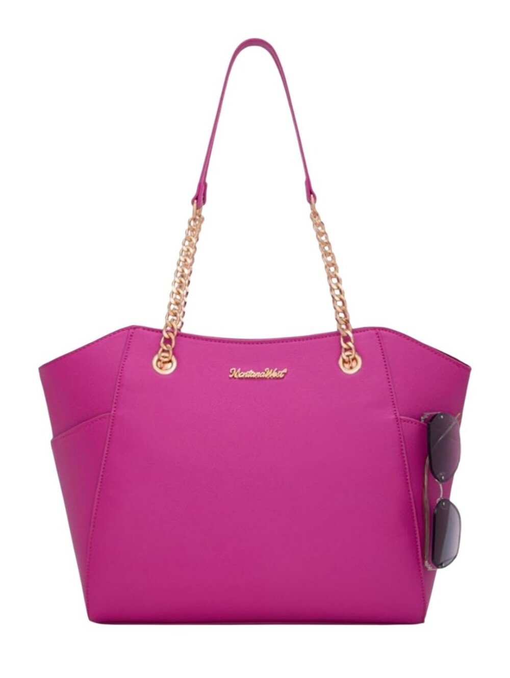 Montana West Womens Hot Pink Top-Handle Handbag Tote with Gold Chain Handles